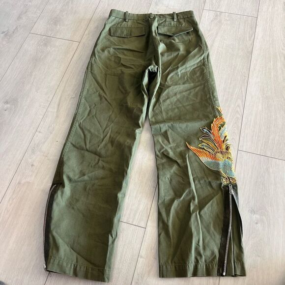 Sandro Glenwood Embroidered Wide-leg Pants in Olive Green Size 36 - Picture 8 of 15